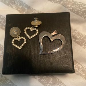 Rhinestone heart earrings and a heart for a chain or leather strand